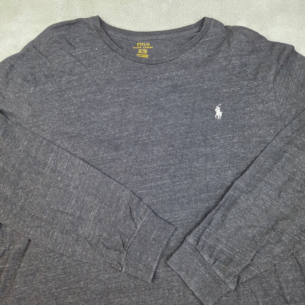 Polo Ralph Lauren T-Shirt Mens XL Long Sleeve Crew Neck Pony Logo Heather Grey